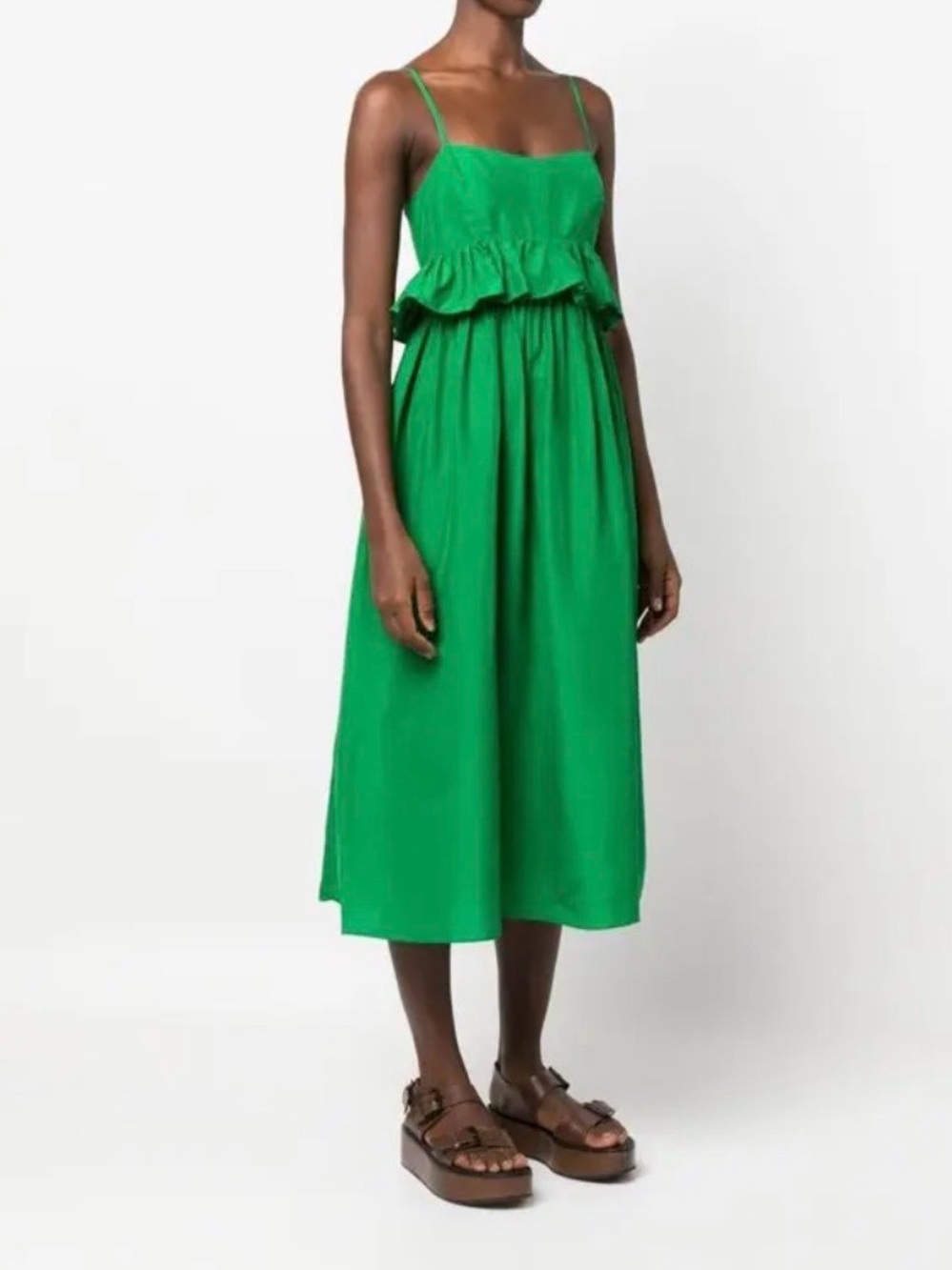 Ulla Johnson bright apple green silk spaghetti strap midi dress - Picture 3 of 12